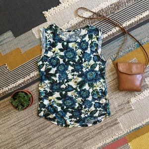 Ann Taylor Loft Blue Floral Linen Tank Top